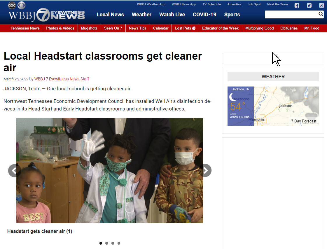 Image of article about Head Start programs deploying cleaner air.